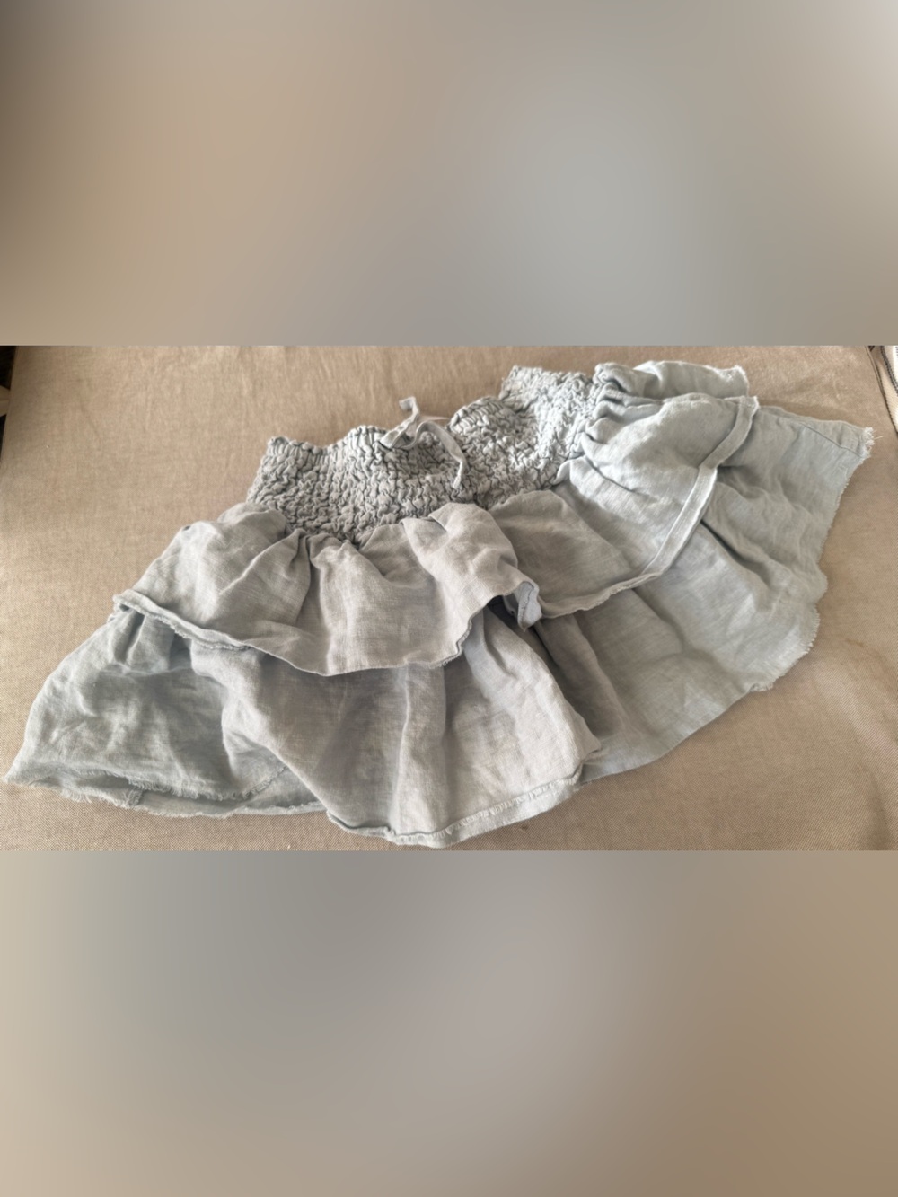 Kids ZARA 100% linen Smocked Ruffle Skirt skort in Light Gray size 10